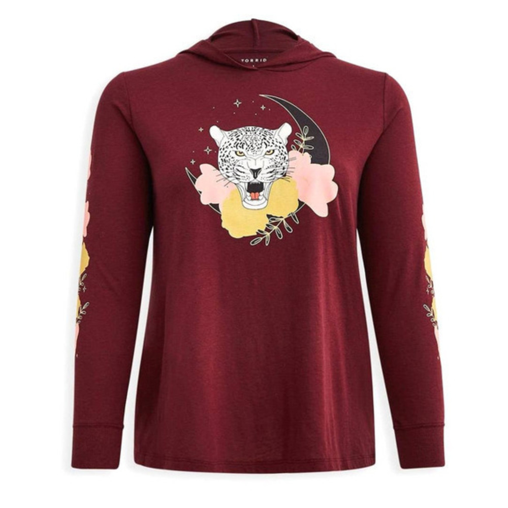 New Torrid 2 (2X 18/20) Cheetah Floral Triblend Jersey Pullover Hoodie T Shirt